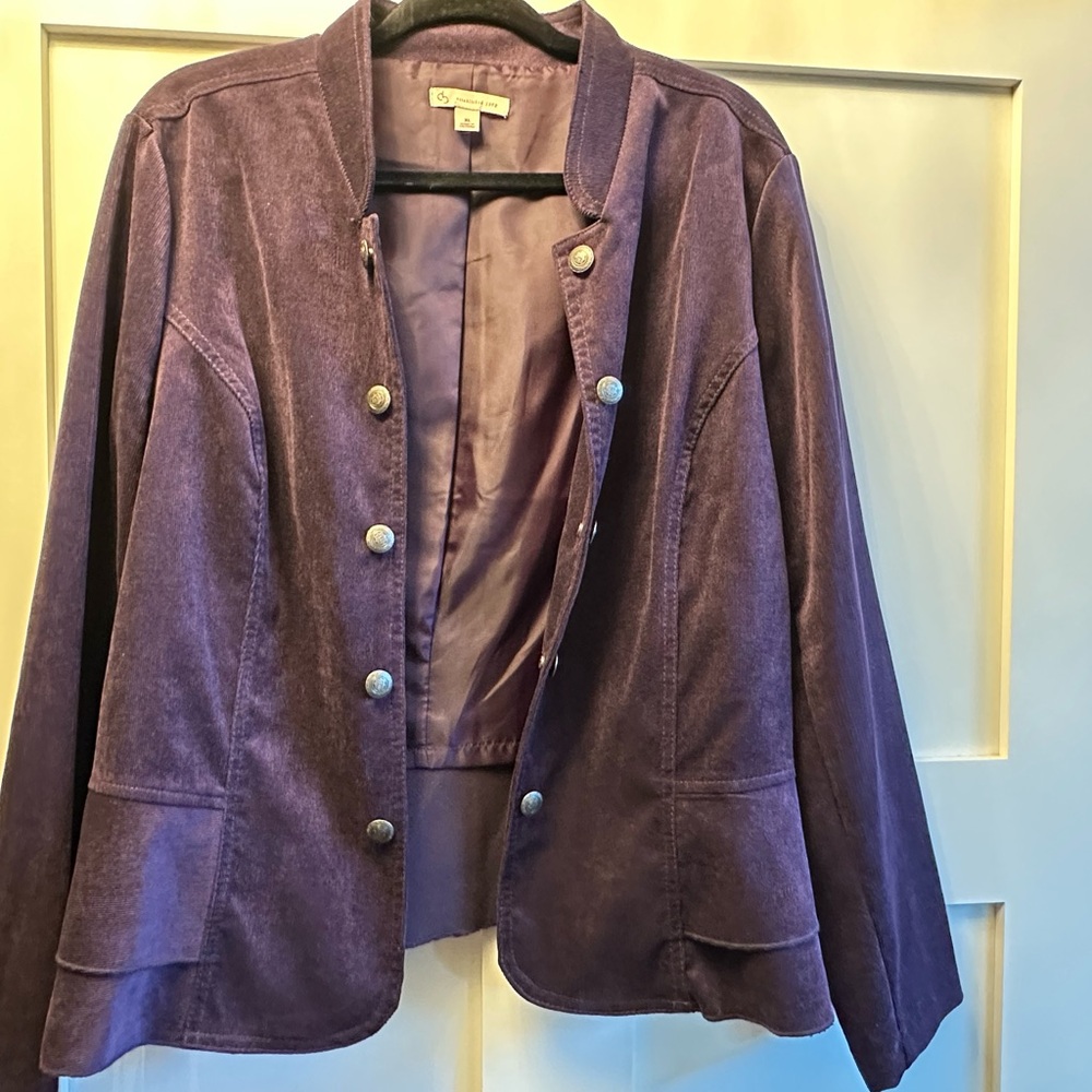 Deep Purple Blazer with Velvet Fabric and Notched Lapel